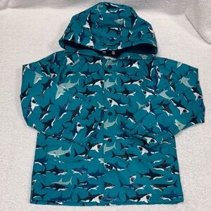 Hatley Blue lined Hooded Raincoat with Shark Print Size 7 boys Shark Week